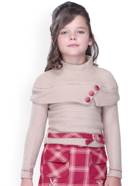 

CUTECUMBER Girls Beige & Red Solid Sweater