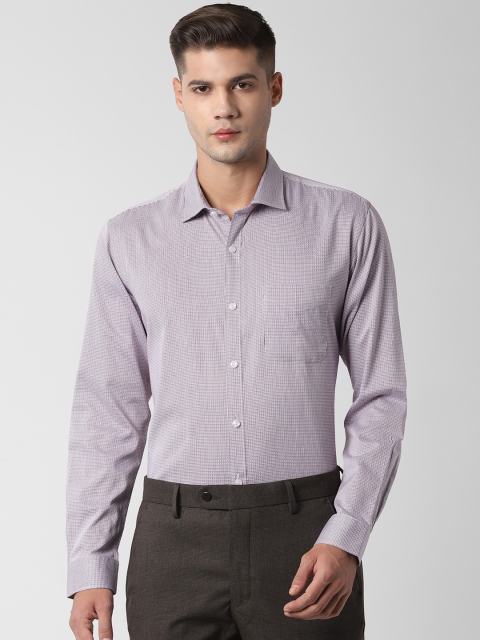 

Peter England Men Off-White & Purple Checked Regular Fit Formal Shirt