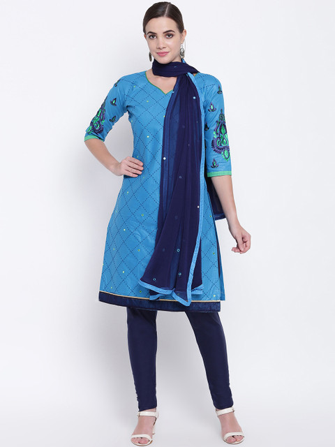 

mf Blue Embroidered Unstitched Dress Material