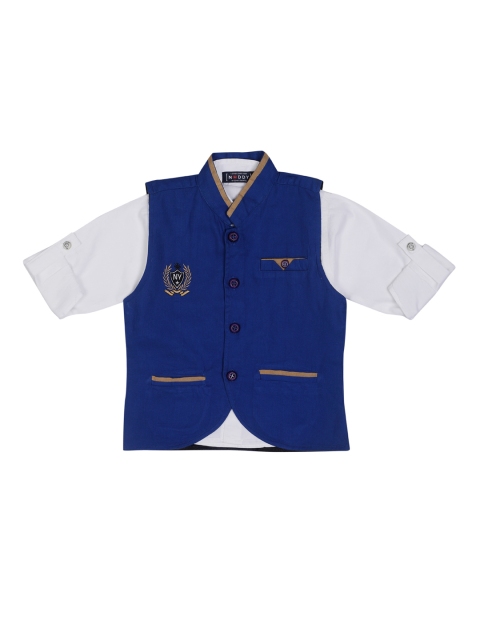 

Noddy Boys Navy Blue & White Solid Regular Fit Casual Shirt