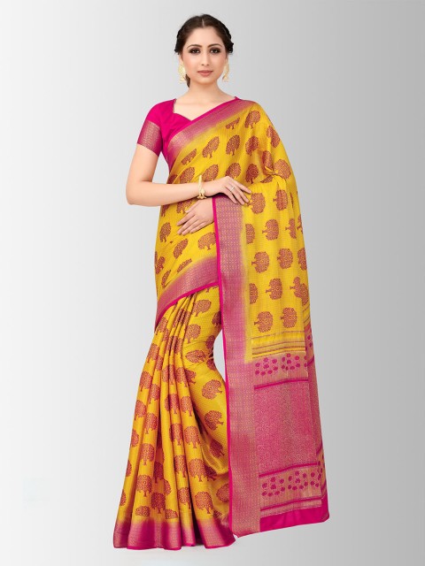 

MIMOSA Yellow Art Silk Woven Design Kanjeevaram Saree