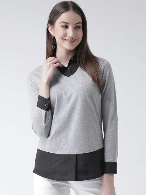 

Texco Women Grey & Black Colourblocked Shirt Style Top