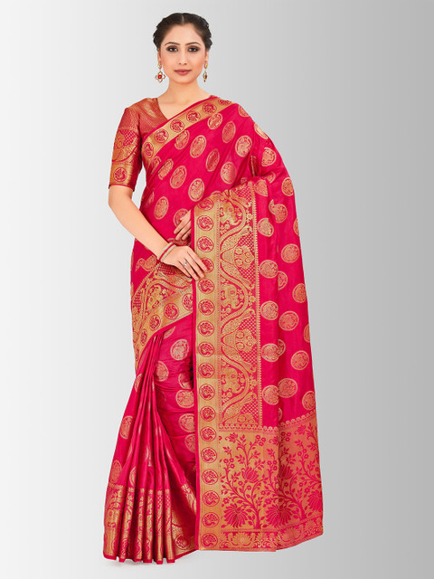 

MIMOSA Pink Art Silk Woven Design Kanjeevaram Saree