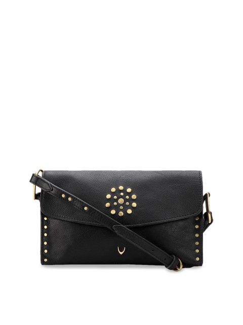 

Hidesign Black & Gold-Toned Embellished Leather Sling Bag