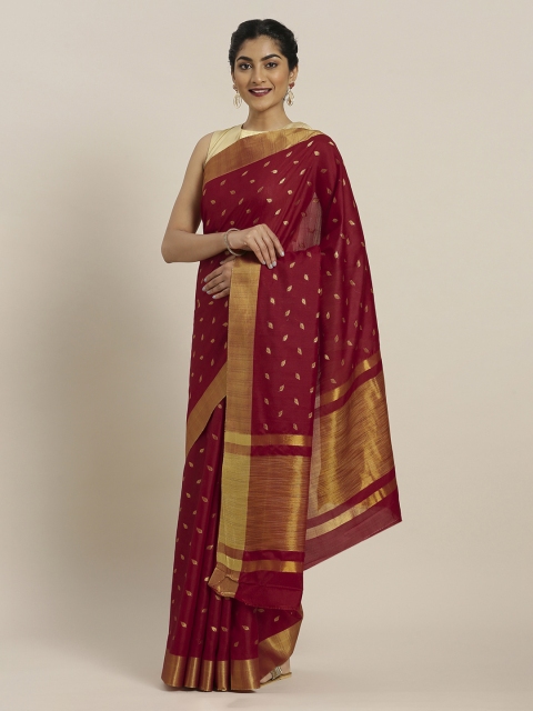 

Mitera Maroon & Gold-Toned Silk Blend Woven Design Chanderi Saree