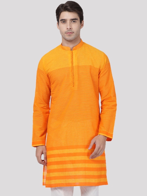 

VASTRAMAY Men Orange Striped Straight Kurta