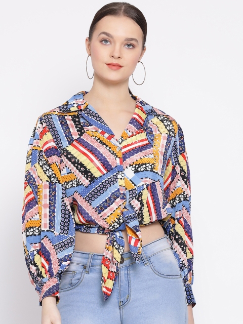 

Oxolloxo Women Multicoloured Regular Fit Printed Casual Crop Shirt, Multi