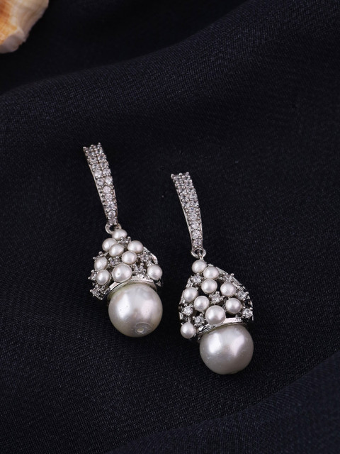 

Voylla Silver-Plated Handcrafted CZ Classic Drop Earrings