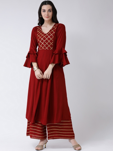 

Castle Women Maroon Yoke Design Kurta with Palazzos