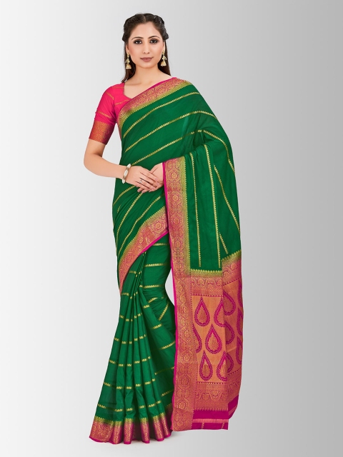 

MIMOSA Green Crepe Striped Mysore Silk Saree