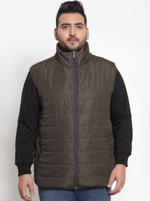 

plusS Men Olive Brown Solid Puffer Jacket