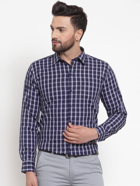 

Hancock Men Navy Blue & White Slim Fit Checked Formal Shirt