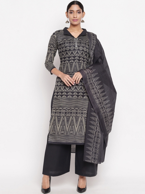 

mf Charcoal Grey & Black Printed Dress Material