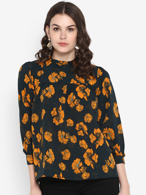 

The Vanca Women Black Printed A-Line Top