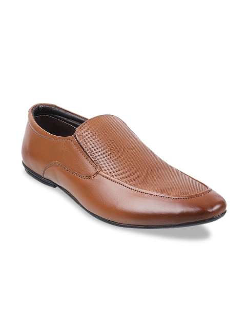 

Mochi Men Tan Brown Textured Leather Formal Slip-Ons