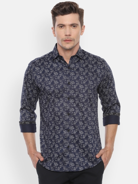

V Dot Men Navy Blue Slim Fit Printed Casual Shirt