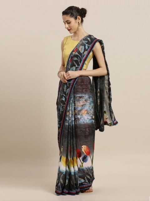

Mitera Black & Red Poly Georgette Printed Saree