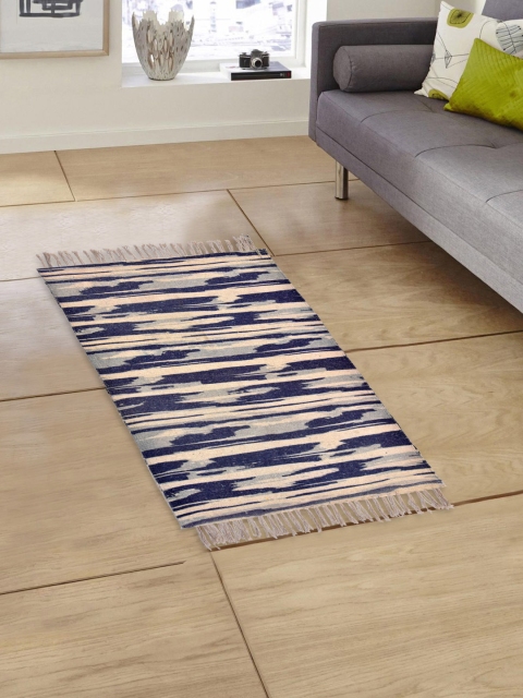 

EverHOME Beige & Blue Rectangle Printed No-shredding Light Dhurrie