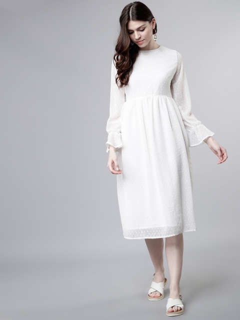 

Tokyo Talkies Women Off-White Self Design Fit and Flare Dress