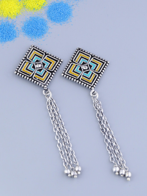 

Voylla Silver-Plated Oxidised Drop Earrings
