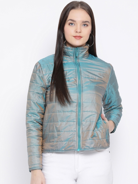 

Oxolloxo Women Turquoise Blue Two-Toned Solid Padded Jacket