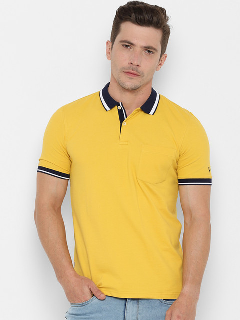 

Allen Solly Men Yellow Striped Polo Collar T-shirt