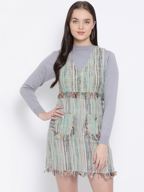 

Oxolloxo Women Multicoloured Self Design Pinafore Dress, Multi
