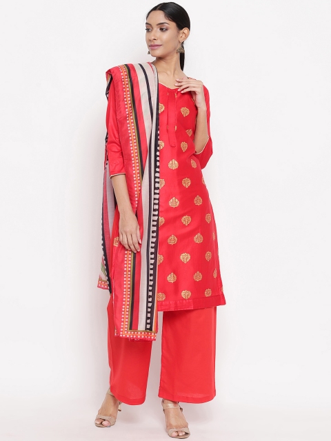 

mf Red & Cream-Coloured Foil Printed Unstitched Dress Material
