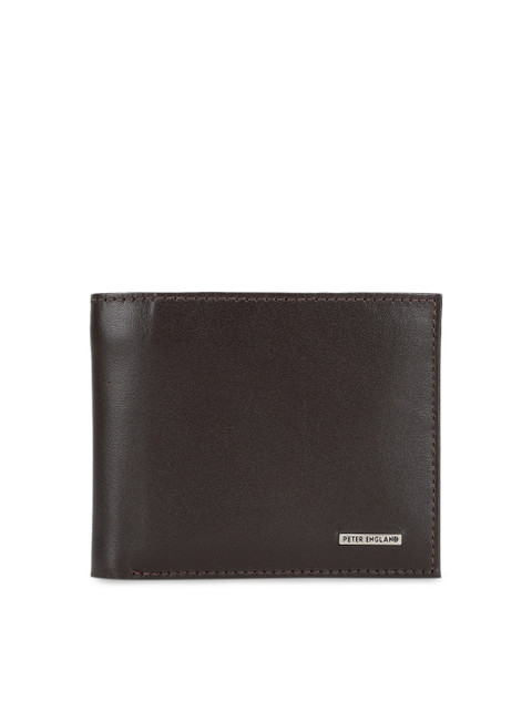 

Peter England Men Brown Textured Two Fold Leather Wallet