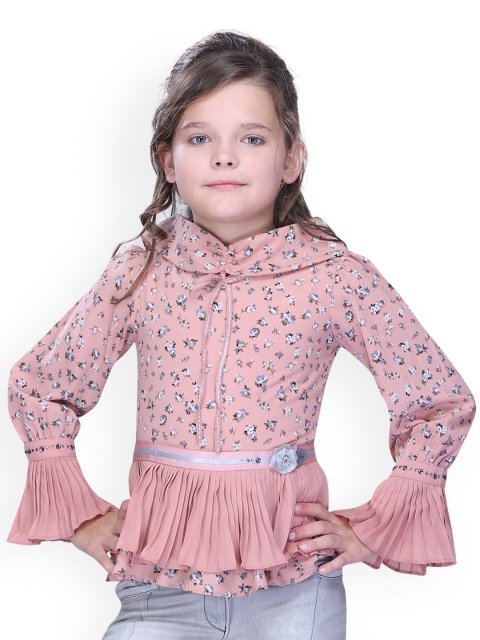 

CUTECUMBER Girls Pink & Grey Floral Printed Top