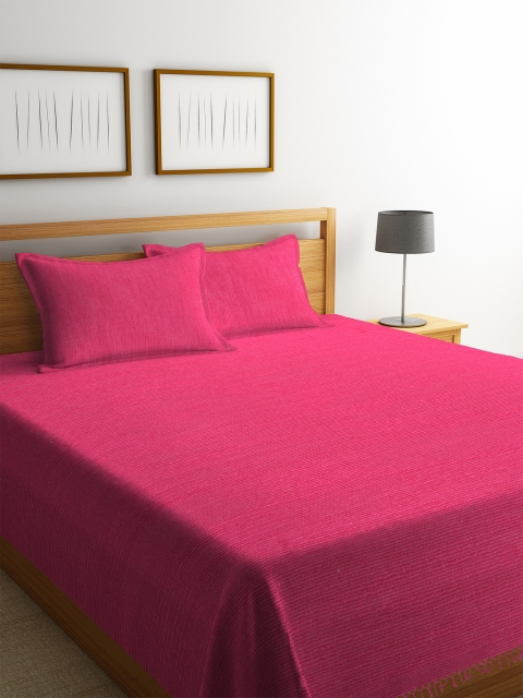 

NEUDIS Pink Solid Double Bed Cover with 2 Pillow Covers