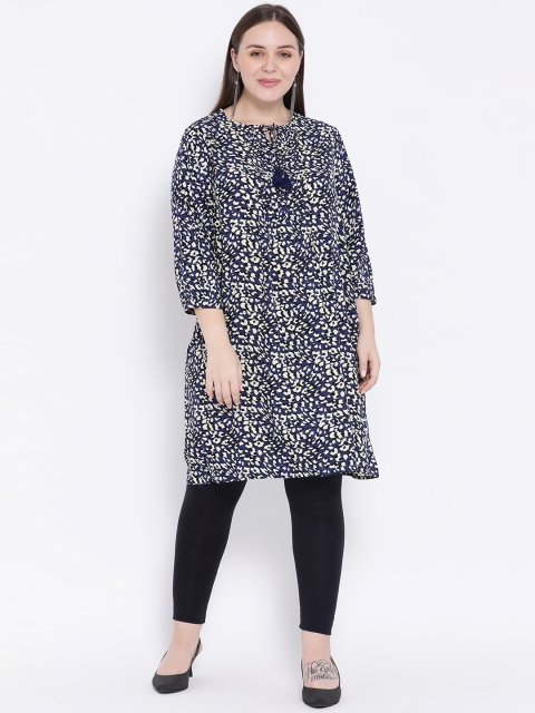 Oxolloxo Women Navy Blue & White Printed Tunic
