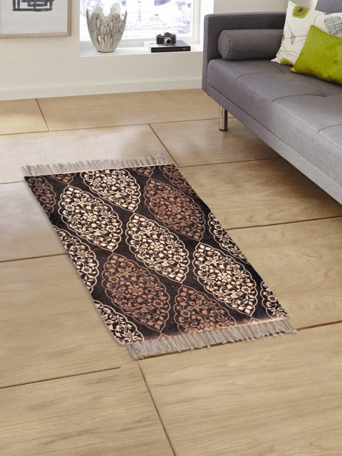 

EverHOME Coffee-brown & Brown Rectangle Printed No-shredding Light Dhurrie