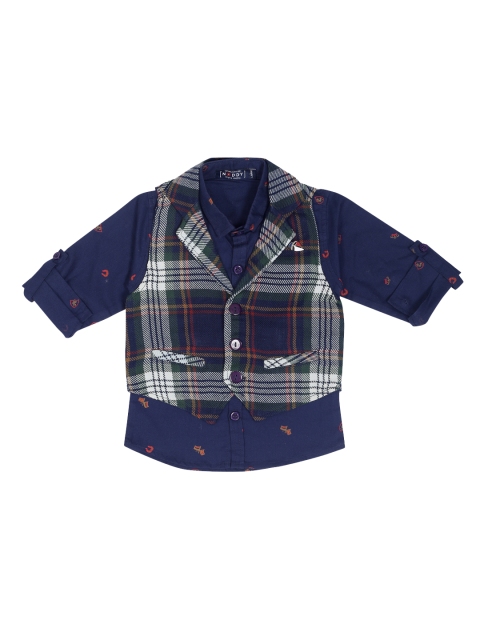 

Noddy Boys White & Navy Blue Regular Fit Printed Casual Shirt