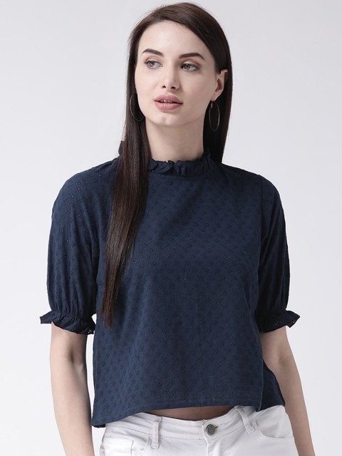 

Leo Sansini Women Navy Blue Self Design Top