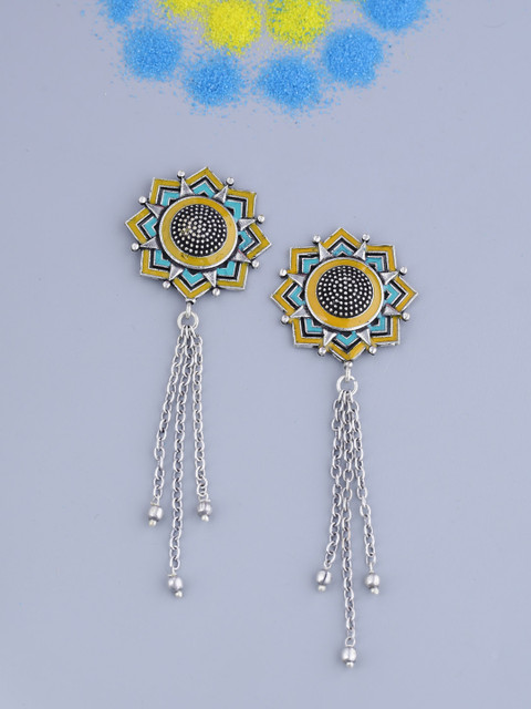 

Voylla Silver-Plated Oxidised Drop Earrings