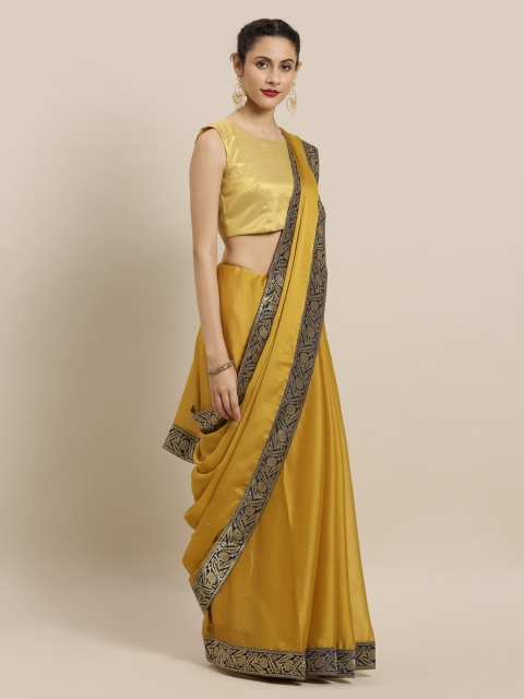 

Mitera Mustard Orange & Beige Poly Chiffon Solid Banarasi Saree