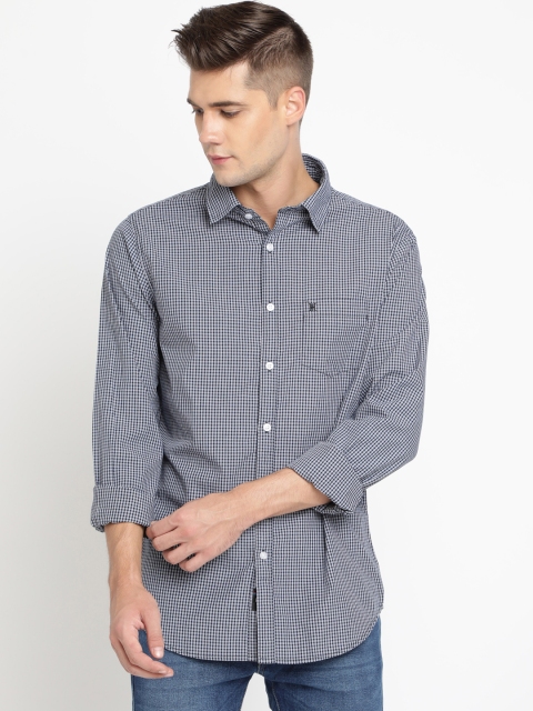 

TED HARBOR Men Black & White Slim Fit Checked Casual Shirt