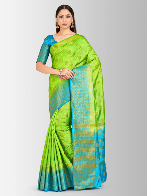 

MIMOSA Lime Green & Blue Art Silk Woven Design Kanjeevaram Saree