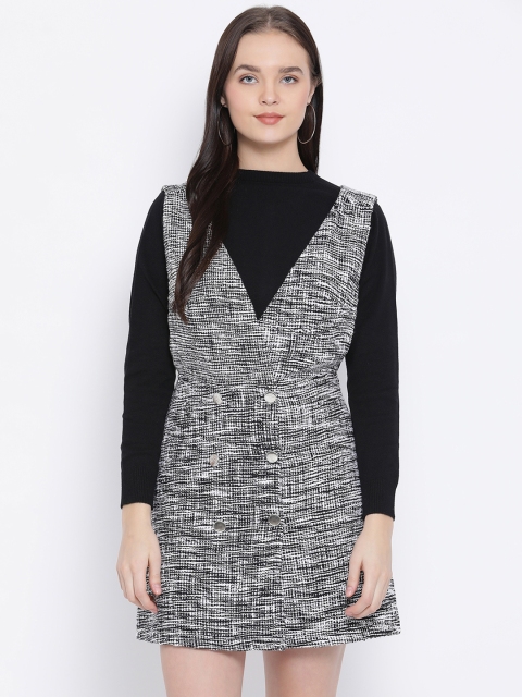 

Oxolloxo Women Multicoloured Self Design Pinafore Dress, Black