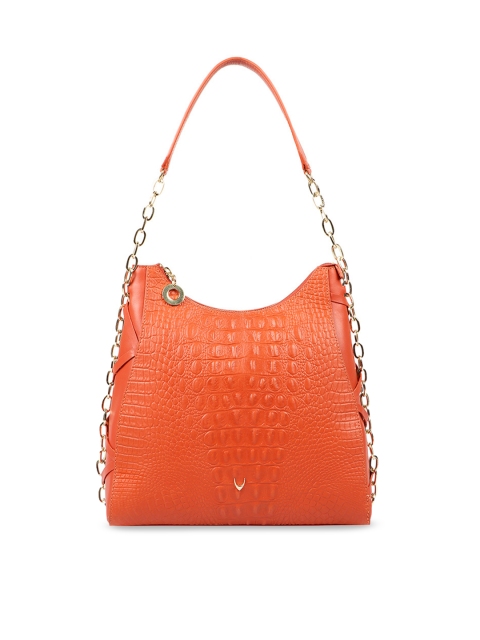 

Hidesign Orange Crocodile Skin Textured Leather Shoulder Bag