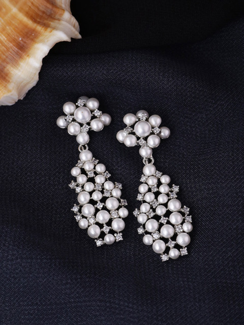 

Voylla Silver-Plated Oxidised Drop Earrings