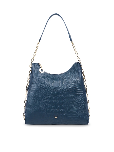 

Hidesign Teal Blue Crocodile Skin Textured Leather Shoulder Bag