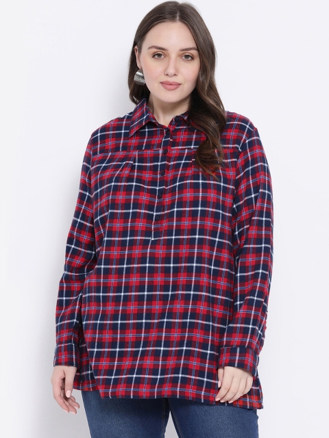 

Oxolloxo Women Maroon Checked Shirt Style Top