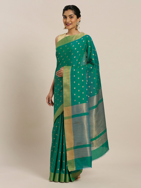 

Mitera Green Silk Blend Woven Design Chanderi Saree