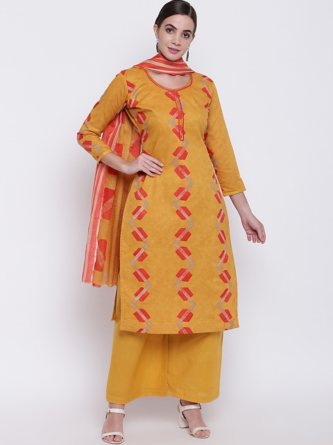 

mf Mustard Yellow Printed Unstitched Dress Material