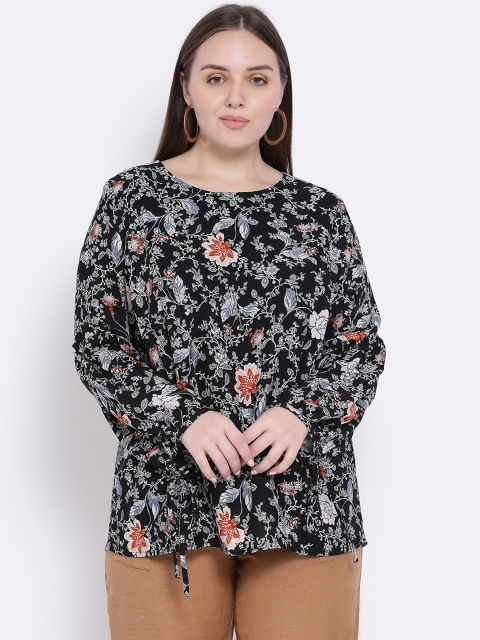 

Oxolloxo Women Black Floral Printed A-Line Tie Top