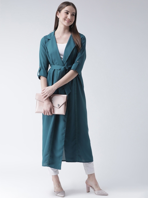 

Texco Women Teal Blue Solid Open Front Shrug