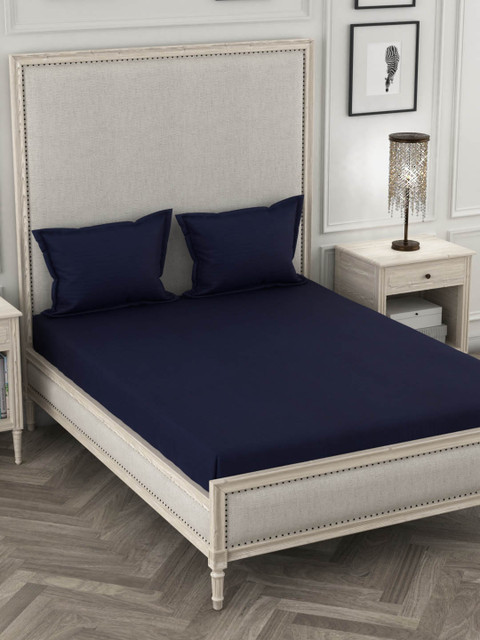 

Ariana Navy Blue Striped 210 TC Cotton 1 King Bedsheet with 2 Pillow Covers