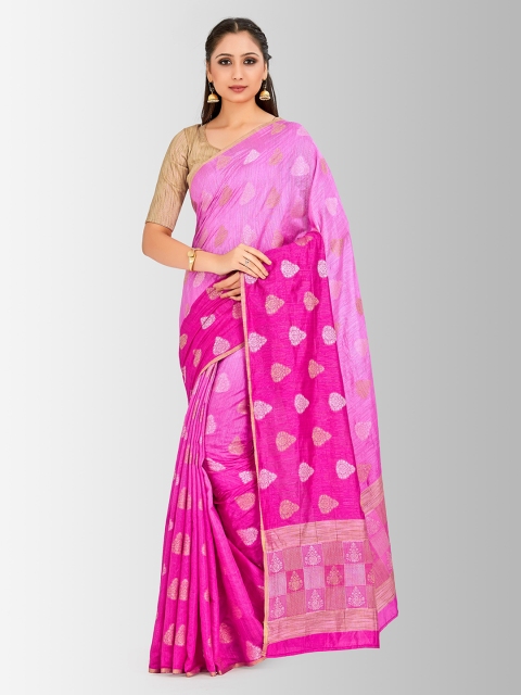 

MIMOSA Pink & Silver-Toned Linen Blend Woven Design Banarasi Saree